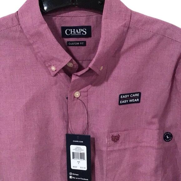 Men’s Shirt, Chaps Mens Shirt, Size L, NEW, Pink and White Check, Long Sleeves. - Picture 1 of 7